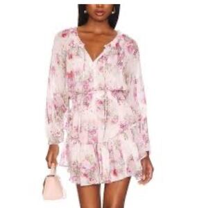 LoveShackFancy Silk Floral Popover Mini Dress NWOT